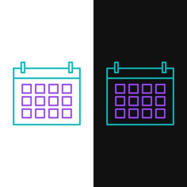 Yeşil ve mor çizgi Takvim simgesi beyaz ve siyah arka planda yalıtılmış. Olay hatırlatıcı sembolü. Vektör İllüstrasyonu