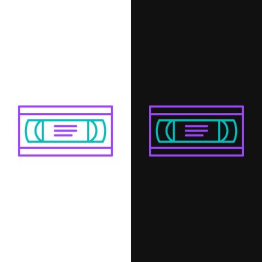Yeşil ve mor çizgi Vhs video kaset ikonu beyaz ve siyah arkaplanda izole edildi. Vektör İllüstrasyonu