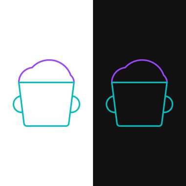 Yeşil ve mor çizgi fırın hamuru ikonu beyaz ve siyah arkaplanda izole edilmiş. Vektör İllüstrasyonu