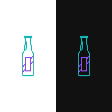Green and purple line Beer bottle icon isolated on white and black background.  Vector Illustration