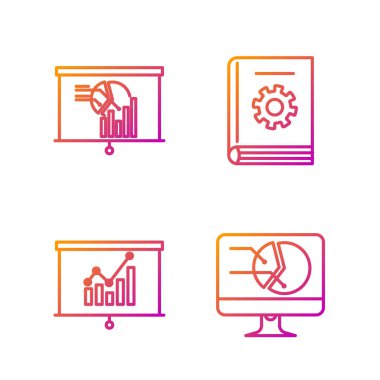 Çizgi bilgisayar monitörünü grafik grafiği, tahtayı grafik grafiği ve kullanıcı el kitabı ile ayarla. Renk simgeleri. Vektör