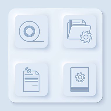 Çizgi Scotch 'u, Dizin ayarlarını vitesli, Not kağıdını iğnelenmiş düğmeli ve kullanıcı kılavuzlu ayarla. Beyaz kare düğme. Vektör