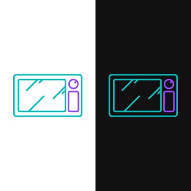 Green and purple line Microwave oven icon isolated on white and black background. Home appliances icon.  Vector Illustration