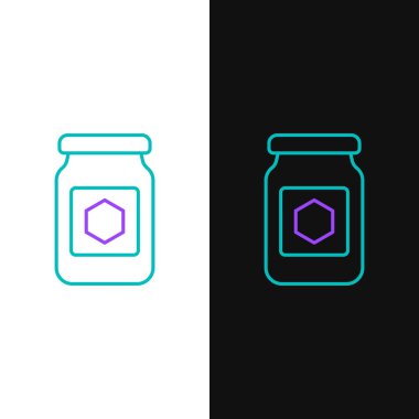 Beyaz ve siyah arkaplanda izole edilmiş yeşil ve mor renkli bal ikonu. Yiyecek bankası. Tatlı doğal gıda sembolü. Vektör İllüstrasyonu