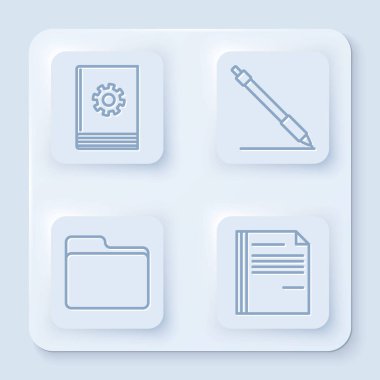 Satır Kullanıcı Kılavuzu, Kalem satırı, Belge dizini ve Dosya belgesini ayarla. Beyaz kare düğme. Vektör