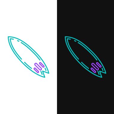 Green and purple line Surfboard icon isolated on white and black background. Surfing board. Extreme sport. Sport equipment.  Vector Illustration