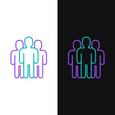 Green and purple line Users group icon isolated on white and black background. Group of people icon. Business avatar symbol users profile icon.  Vector Illustration