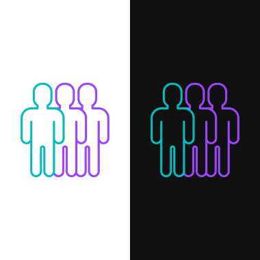 Yeşil ve mor çizgi Beyaz ve siyah arka planda yalıtılmış kullanıcılar grup simgesi. Kişi grubu simgesi. İş avatarı simgesi - kullanıcı profil simgesi. Vektör İllüstrasyonu