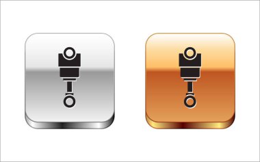 Siyah Motor piston simgesi beyaz arkaplanda izole edildi. Araba motoru pistonu işareti. Gümüş-altın kare düğme. Vektör İllüstrasyonu