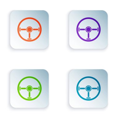 Color Steering wheel icon isolated on white background. Car wheel icon. Set icons in colorful square buttons. Vector Illustration