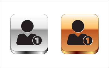 Black Add to friend icon isolated on white background. Silver-gold square button. Vector Illustration