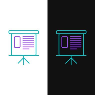 Grafik, zamanlama, grafik, diyagram, infografik, pasta grafik simgesi beyaz ve siyah arka plan üzerinde izole ile yeşil ve mor çizgi Sunum mali iş panosu. Vektör İllüstrasyonu