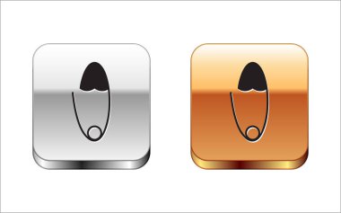 Siyah Klasik kapalı çelik güvenlik pimi simgesi beyaz arka plan üzerinde izole. Gümüş-altın kare düğme. Vektör İllüstrasyonu