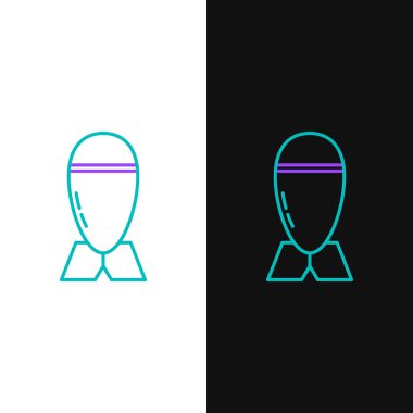 Yeşil ve mor çizgili bomba ikonu beyaz ve siyah arka planda izole edildi. Roket bombası düşüyor. Vektör İllüstrasyonu