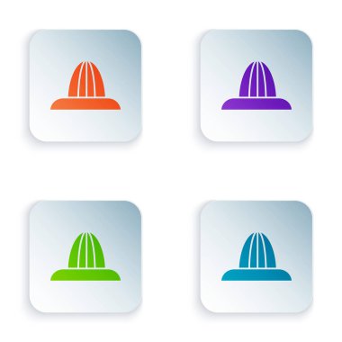 Renkli meyve sıkacağı simgesi beyaz arkaplanda izole edilmiş. Kare düğmelere simgeleri yerleştir. Vektör İllüstrasyonu