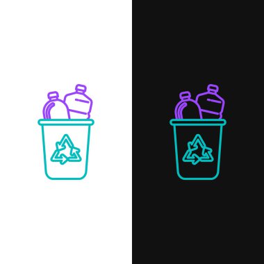 Green and purple line Recycle bin with recycle symbol icon isolated on white and black background. Trash can icon. Garbage bin sign. Recycle basket sign.  Vector Illustration