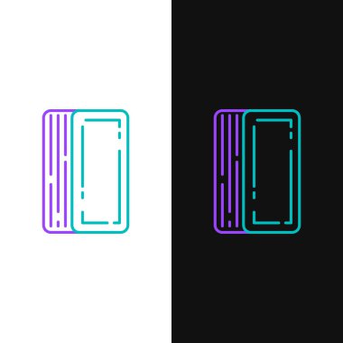 Green and purple line Deck of playing cards icon isolated on white and black background. Casino gambling.  Vector Illustration