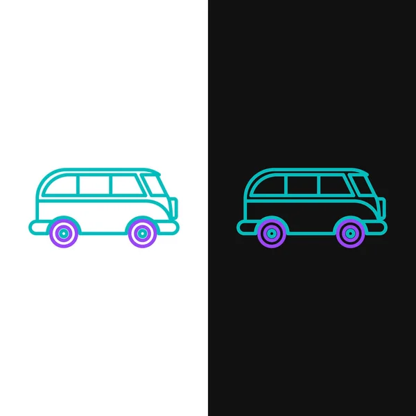 Green Purple Line Retro Minivan Icon Isolated White Black Background — Stok Vektör
