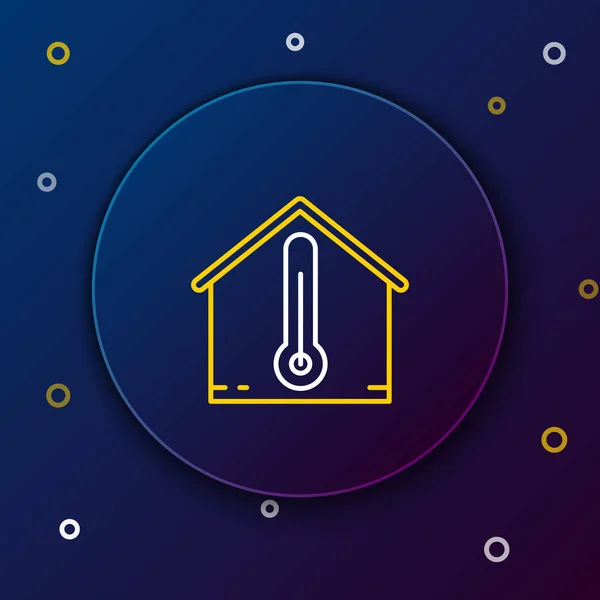 White Yellow Line House Temperature Icon Isolated Dark Blue Background — Stock Vector