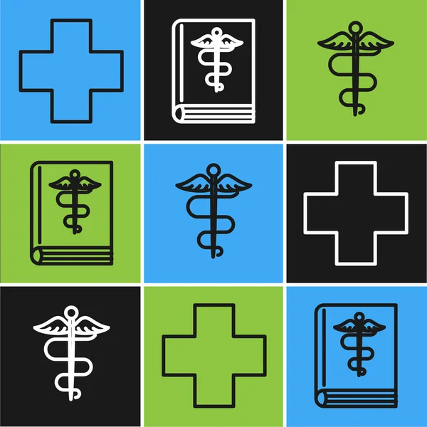 Set Line Croix Médicale Hôpital Caduceus Serpent Symbole Médical Icône — Image vectorielle