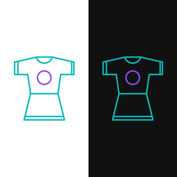 Línea Verde Púrpura Icono Vestido Mujer Aislado Sobre Fondo Blanco — Vector de stock