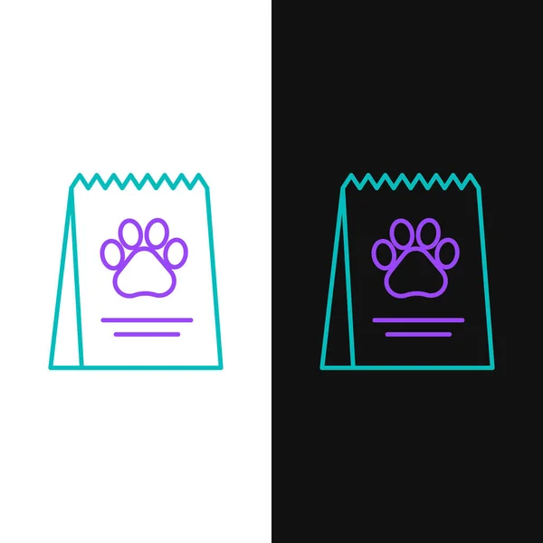 緑と紫のライン白と黒の背景に隔離された犬のアイコンのための食品の袋 犬や猫の足のプリント 動物のための食品 ペットフードのパッケージ ベクターイラスト — ストックベクタ