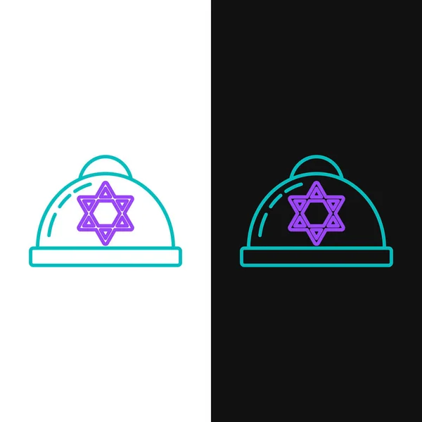 보라색의 유대인 키파와 데이비드 아이콘의 배경에 고립되어 있습니다 유대인의 일러스트 — 스톡 벡터