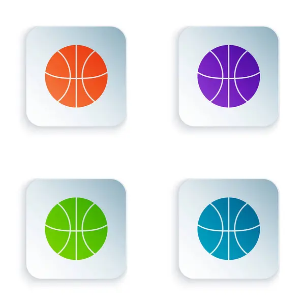 Color Basketball ball icon isolated on white background. Sport symbol. Set icons in colorful square buttons. Vector Illustration — Stock Vector