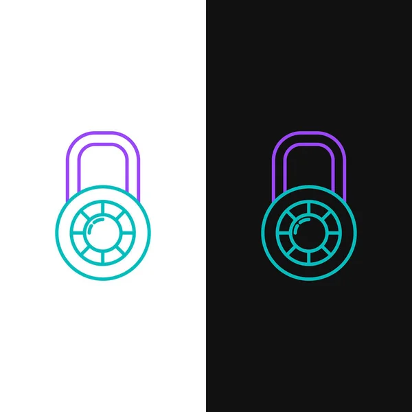 Green Purple Line Safe Combination Lock Wheel Icon Isolated White — Stock Vector