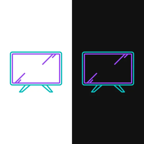 緑と紫のライン白と黒の背景に隔離スマートテレビアイコン テレビの看板 ベクターイラスト — ストックベクタ