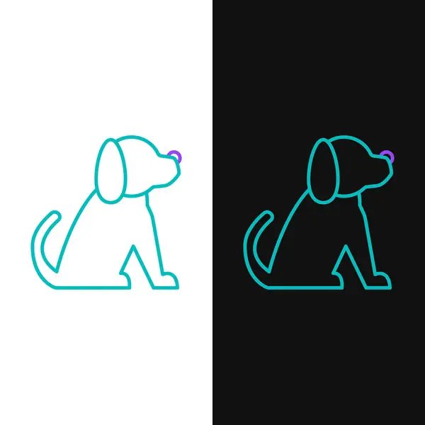 绿色和紫色线条的狗图标孤立在白色和黑色的背景 病媒图解 — 图库矢量图片