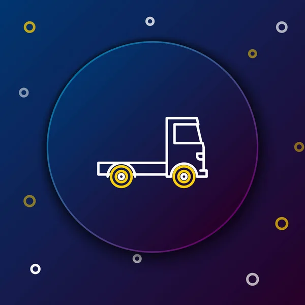 White Yellow Line Delivery Cargo Truck Icon Isolated Dark Blue — стоковый вектор