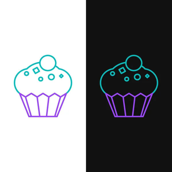 Green Purple Line Muffin Icon Isolated White Black Background Vector — Stock Vector