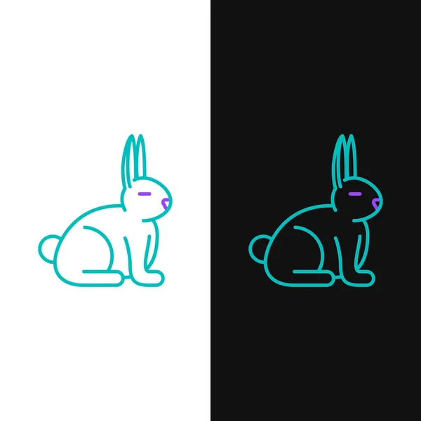 绿色和紫色线兔子图标孤立在白色和黑色背景 病媒图解 — 图库矢量图片