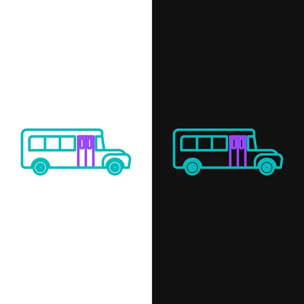 Ligne Verte Violette Icône Bus Scolaire Isolé Sur Fond Blanc — Image vectorielle