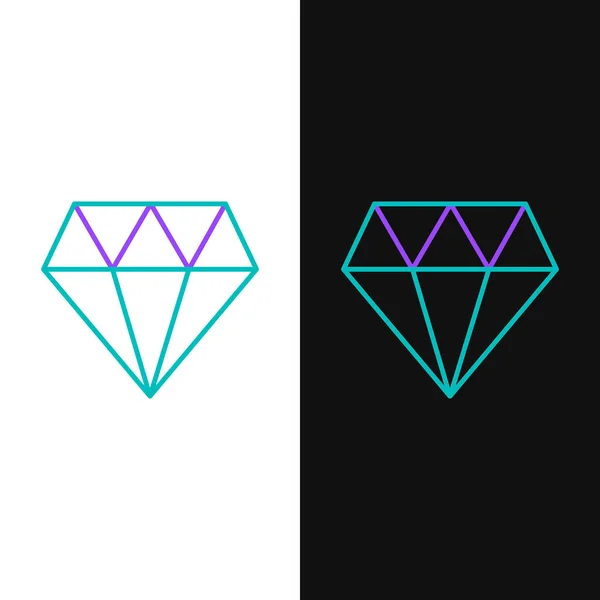 Línea Verde Púrpura Icono Diamante Aislado Sobre Fondo Blanco Negro — Vector de stock