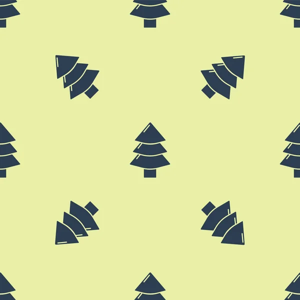 Blue Christmas tree icon isolated seamless pattern on yellow background. Merry Christmas and Happy New Year. Vector Illustration — Stock Vector