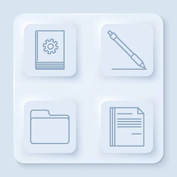 Establecer línea Manual de usuario, Línea de pluma, Carpeta de documento y Documento de archivo. Botón cuadrado blanco. Vector — Vector de stock
