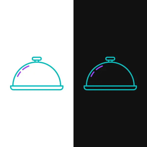 Ligne Verte Violette Recouverte Plateau Icône Alimentaire Isolé Sur Fond — Image vectorielle