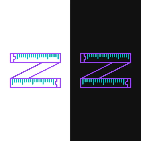 Zielona Fioletowa Linia Tape Mierzy Ikonę Izolowaną Białym Czarnym Tle — Wektor stockowy