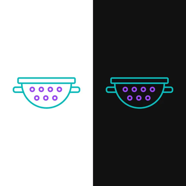 Ligne Verte Violette Icône Passoire Cuisine Isolée Sur Fond Blanc — Image vectorielle