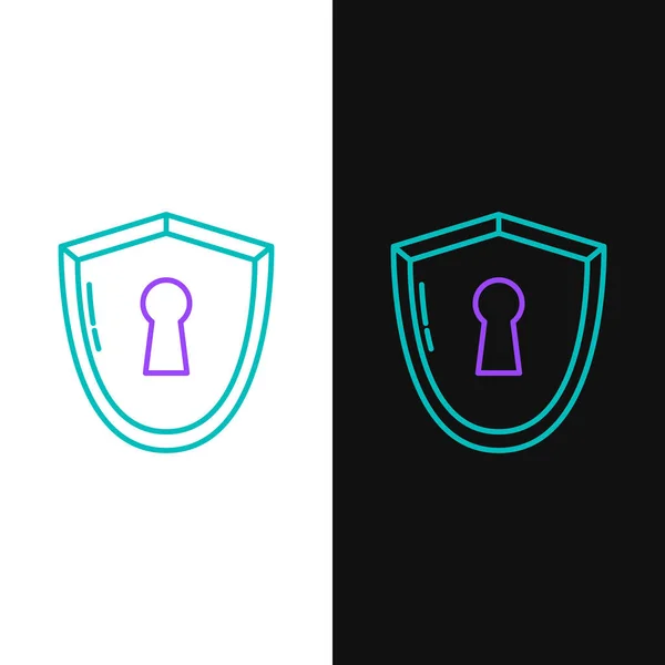 Green Purple Line Shield Keyhole Icon Isolated White Black Background — Stock Vector