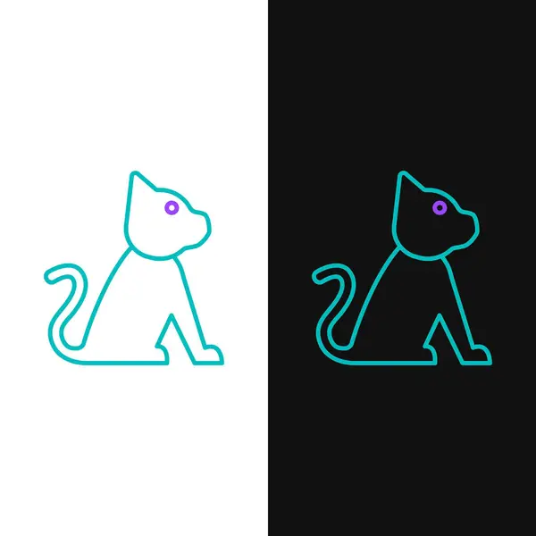 Зеленая Фиолетовая Линия Cat Иконка Выделена Белом Черном Фоне Векторная — стоковый вектор