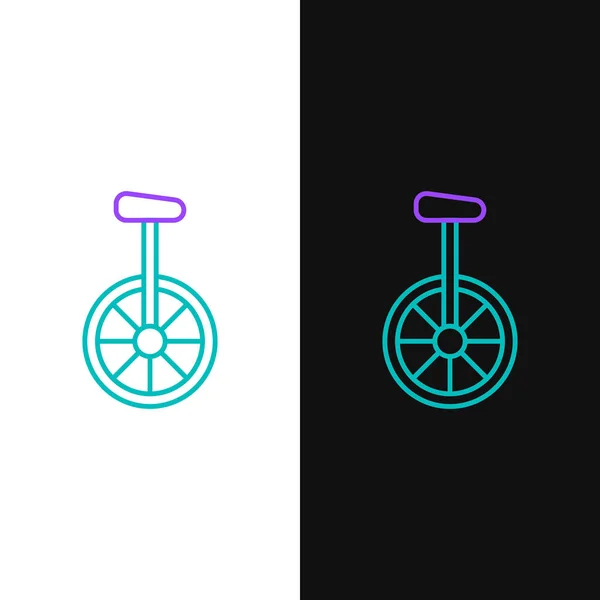 Зеленая Фиолетовая Линии Unicycle Один Колесный Велосипед Значок Изолированы Белом — стоковый вектор