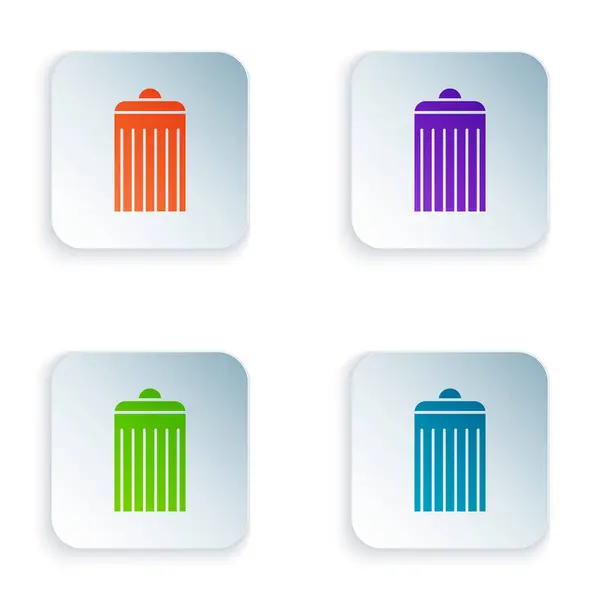 Color Trash can icon isolated on white background. Garbage bin sign. Recycle basket icon. Office trash icon. Set icons in square buttons. Vector Illustration — Stock Vector