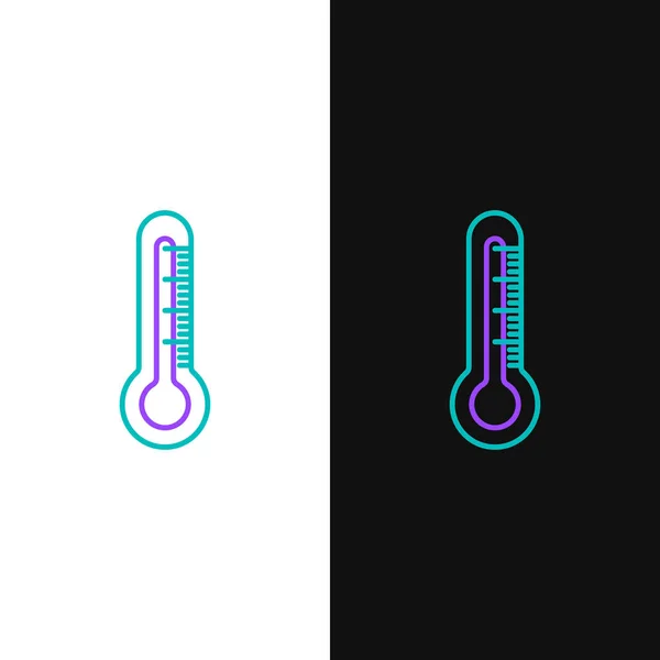 Ikon Thermometer Garis Hijau Dan Ungu Diisolasi Pada Latar Belakang - Stok Vektor