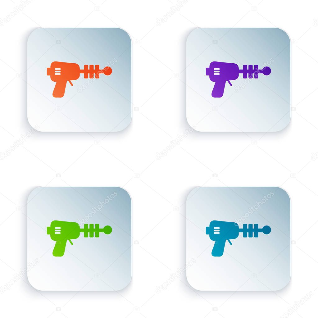 Color Ray gun icon isolated on white background. Laser weapon. Space blaster. Set icons in square buttons. Vector Illustration