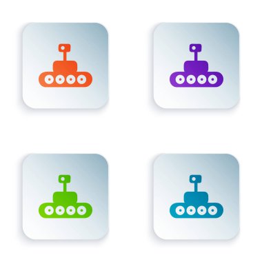 Mars Renk Gezgini simgesi beyaz arkaplanda izole edildi. Uzay aracı. Ay yürüyüşü işareti. Gezegen yüzeyini incelemek için bir cihaz. Kare düğmelere simgeleri yerleştir. Vektör İllüstrasyonu