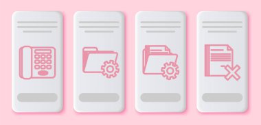 Satır Telefon, Dizin ayarları ve vitesli Dizin ayarları, Dizin ayarları ve Dosya Belgesi Sil. Beyaz dikdörtgen düğme. Vektör