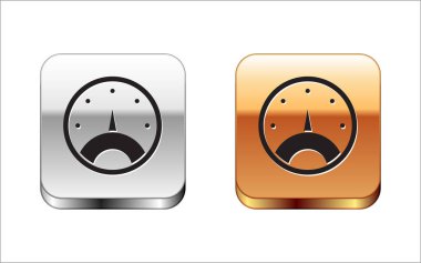 Beyaz arkaplanda siyah hız göstergesi simgesi izole edildi. Gümüş-altın kare düğme. Vektör İllüstrasyonu